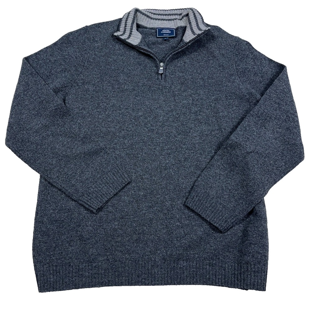 John Lewis Sweater Men XL Gray Merino Wool Cashmere Blend Pullover Quarter Zip